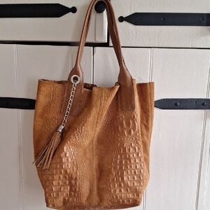 Boho Tan Leather Tote Bag